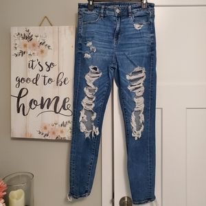 American Eagle high rise leggings with distressing, size 10.